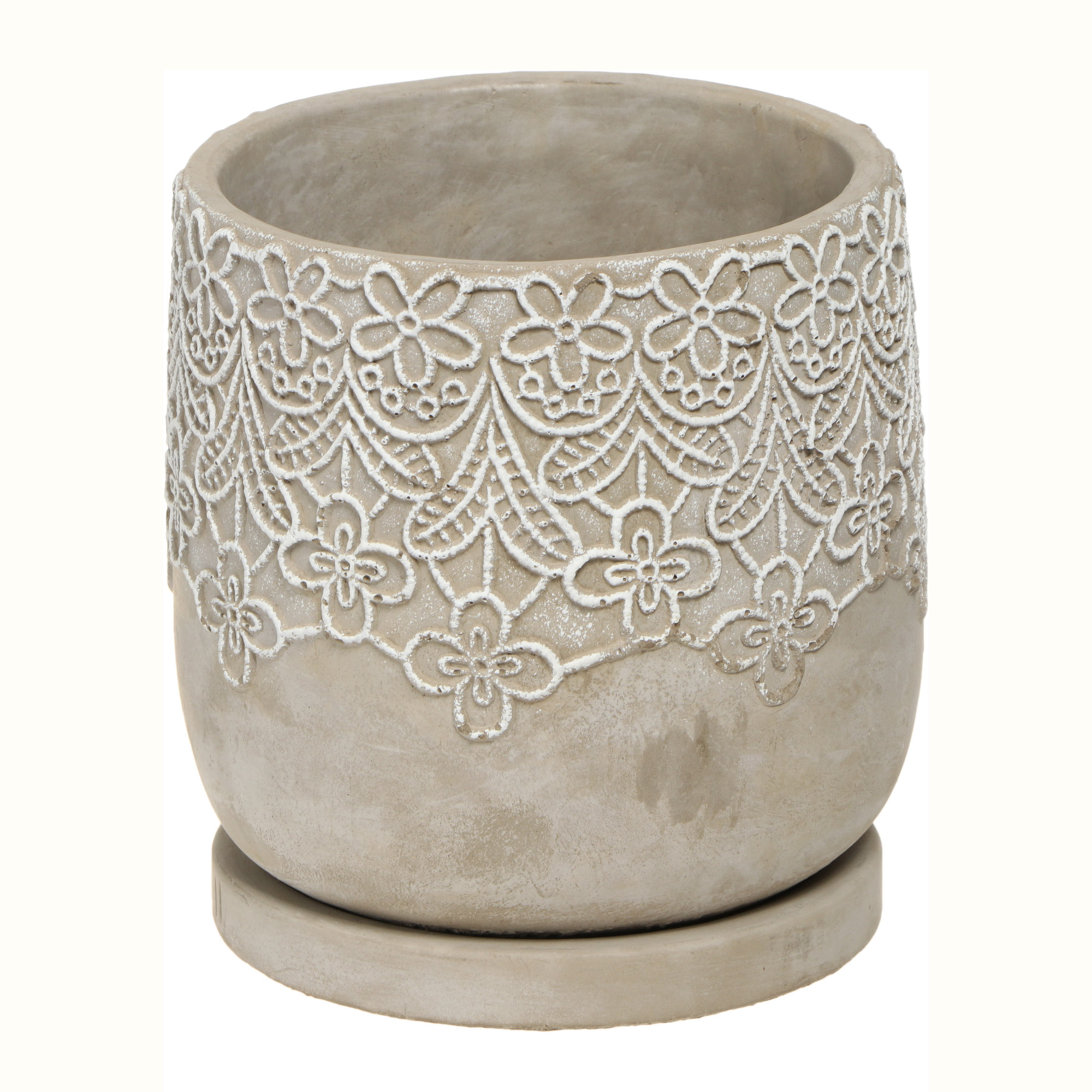 

Горшок цементный цветочный Shuanyi дизайн кружево с поддоном, 14.5x14.5x14см