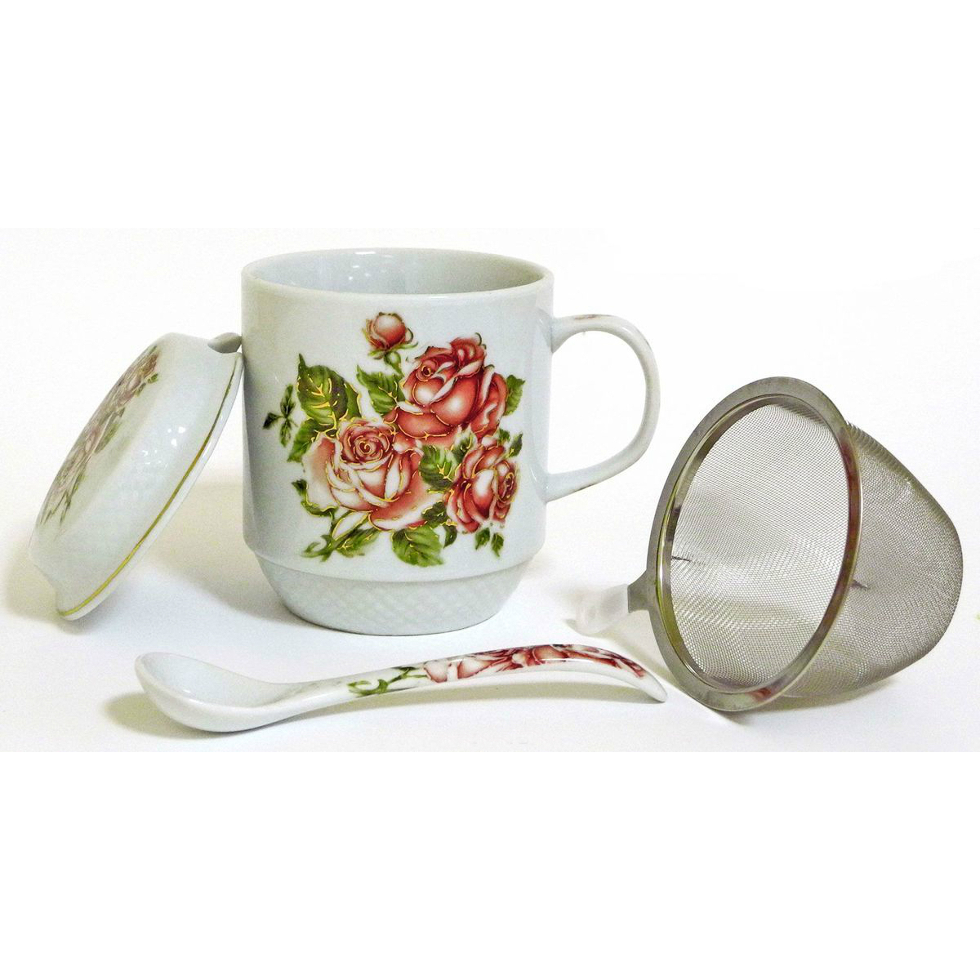 

Кружка заварочная Briswild Коралловые розы 350 мл с ситом и ложкой