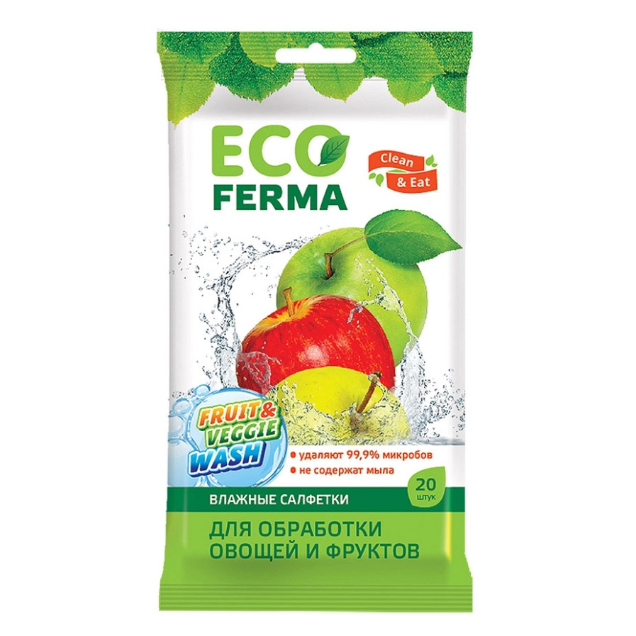 Салфетки влажные ECO Ferma для овощей и фруктов 20 шт 30424