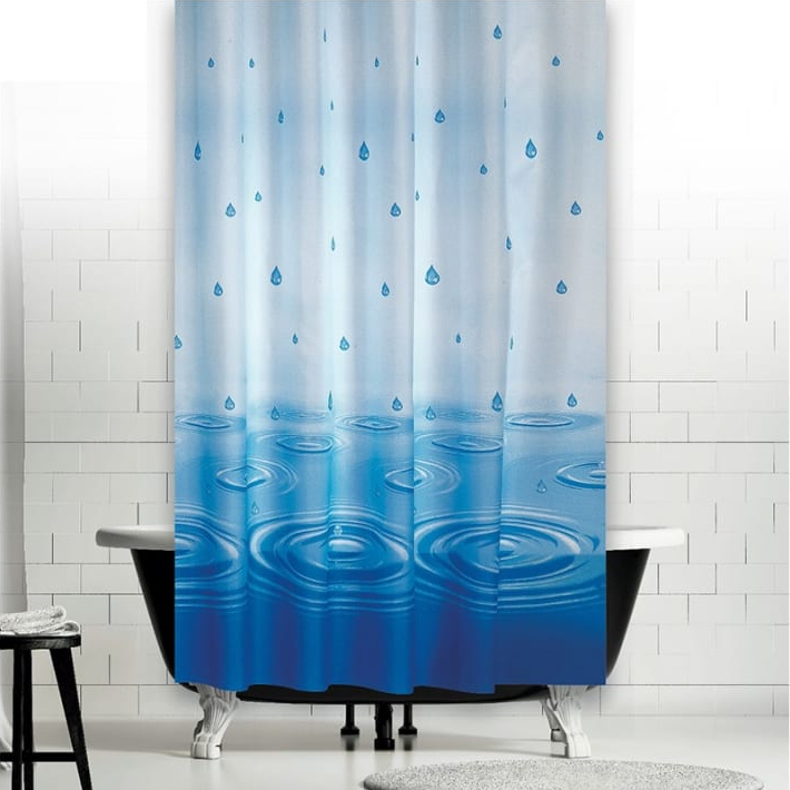 Штора для ванной Vanstore Капли белая с синим 180х180 см