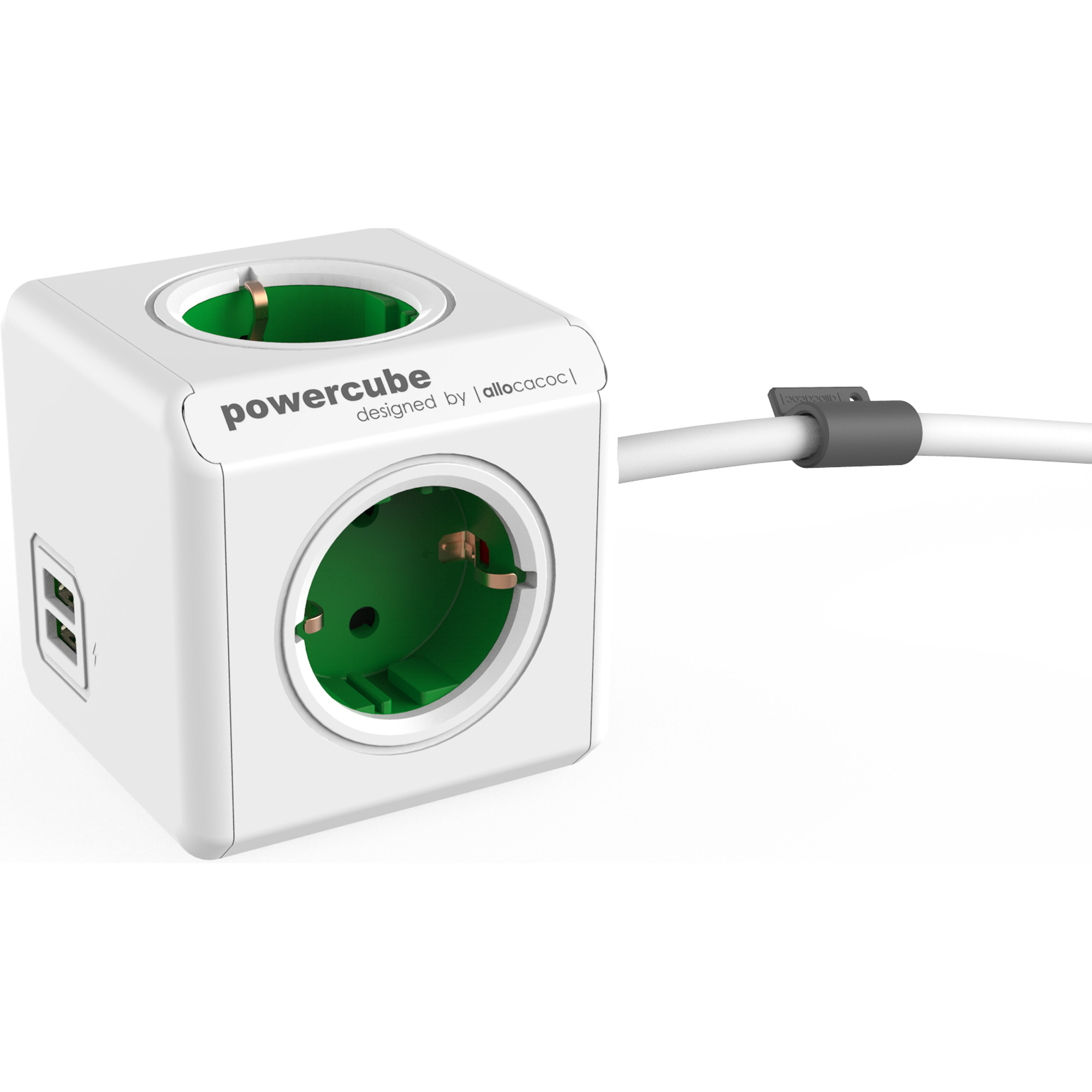 Разветвитель Allocacoc PowerCube Extended USB зеленый, цвет белый, размер 4,7x4,7x11 см 1402GN - фото 1