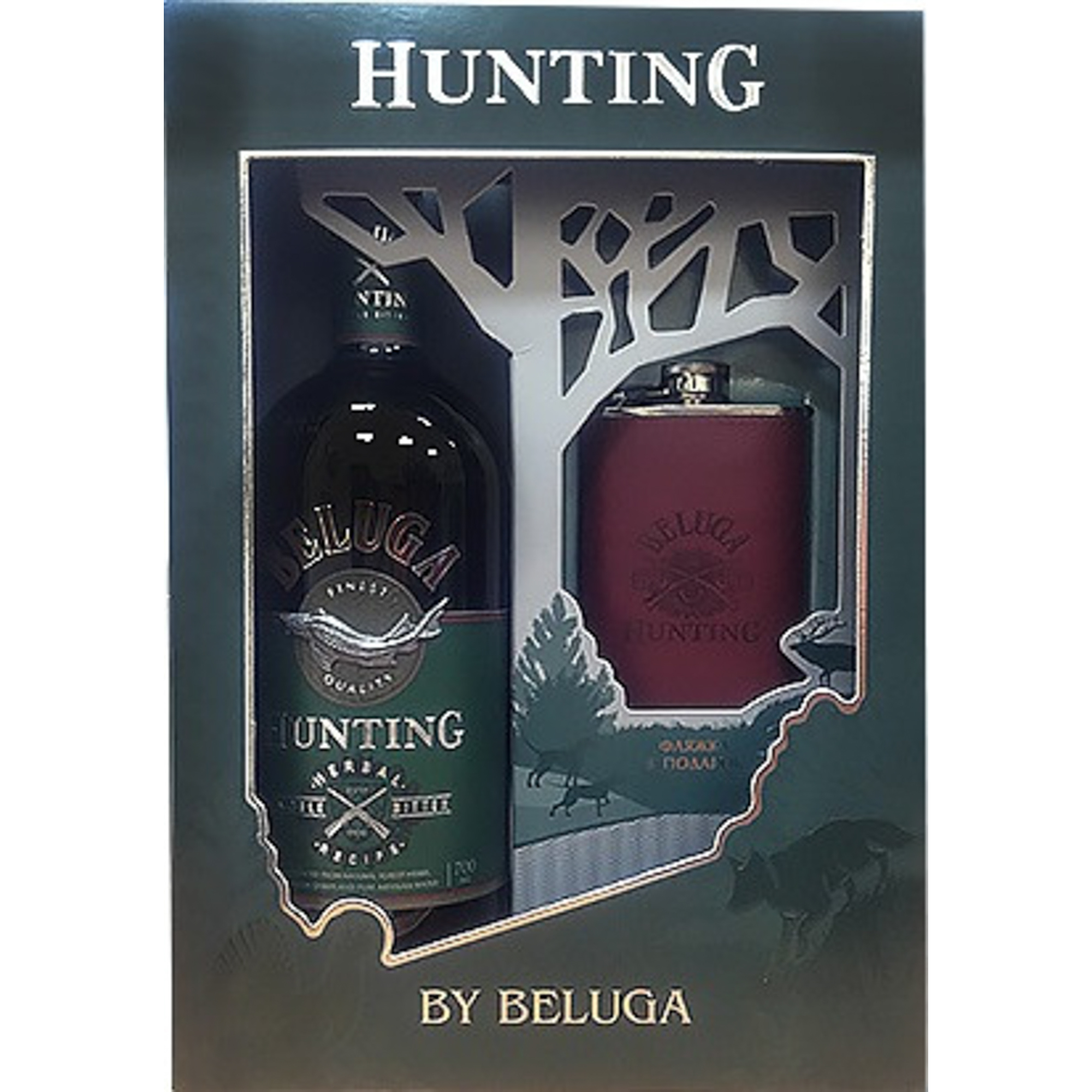 фото Ликер beluga hunting herbal bitter 40% 0,7 л в подарочной коробке с флягой белуга