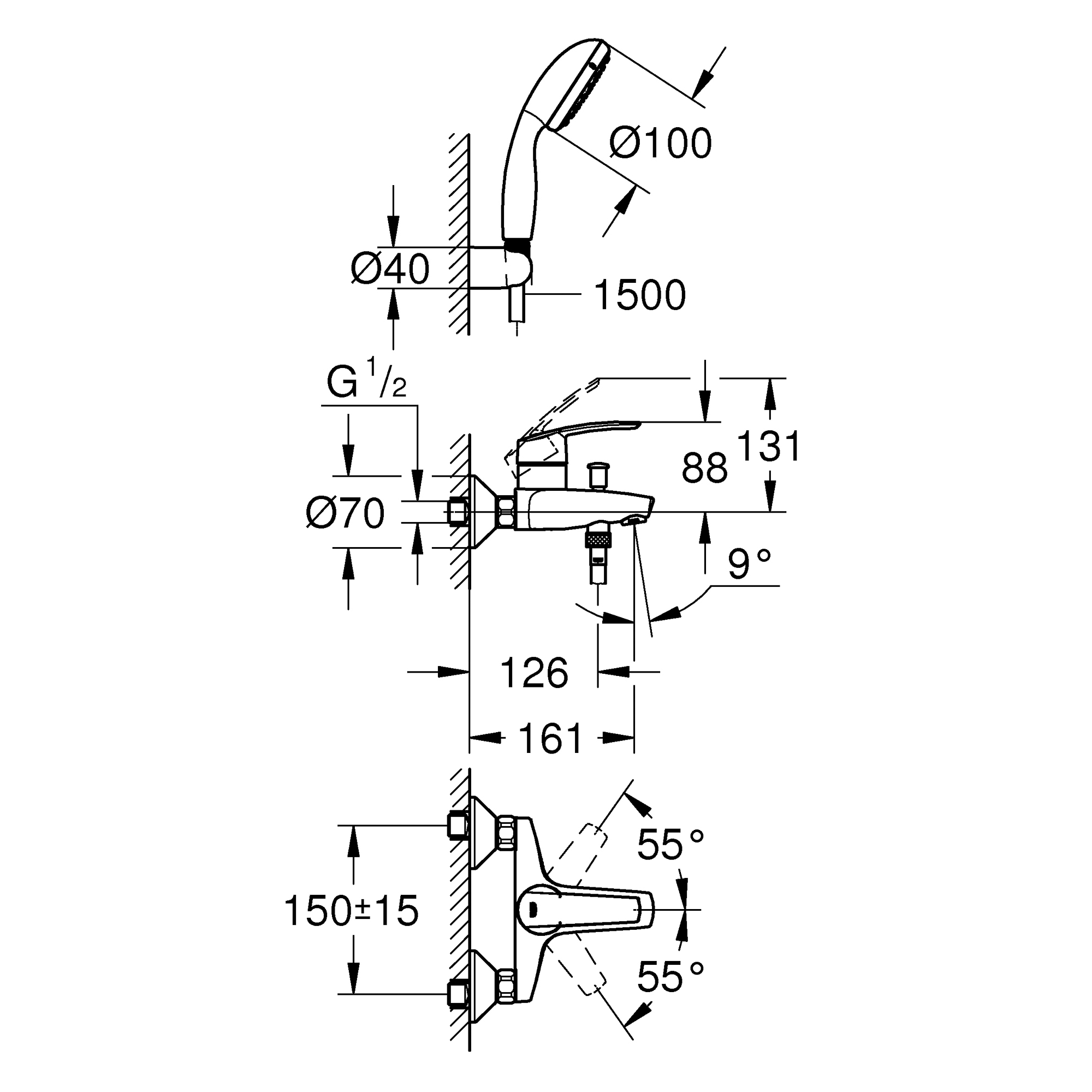 фото Смеситель для ванны с душ набор start grohe