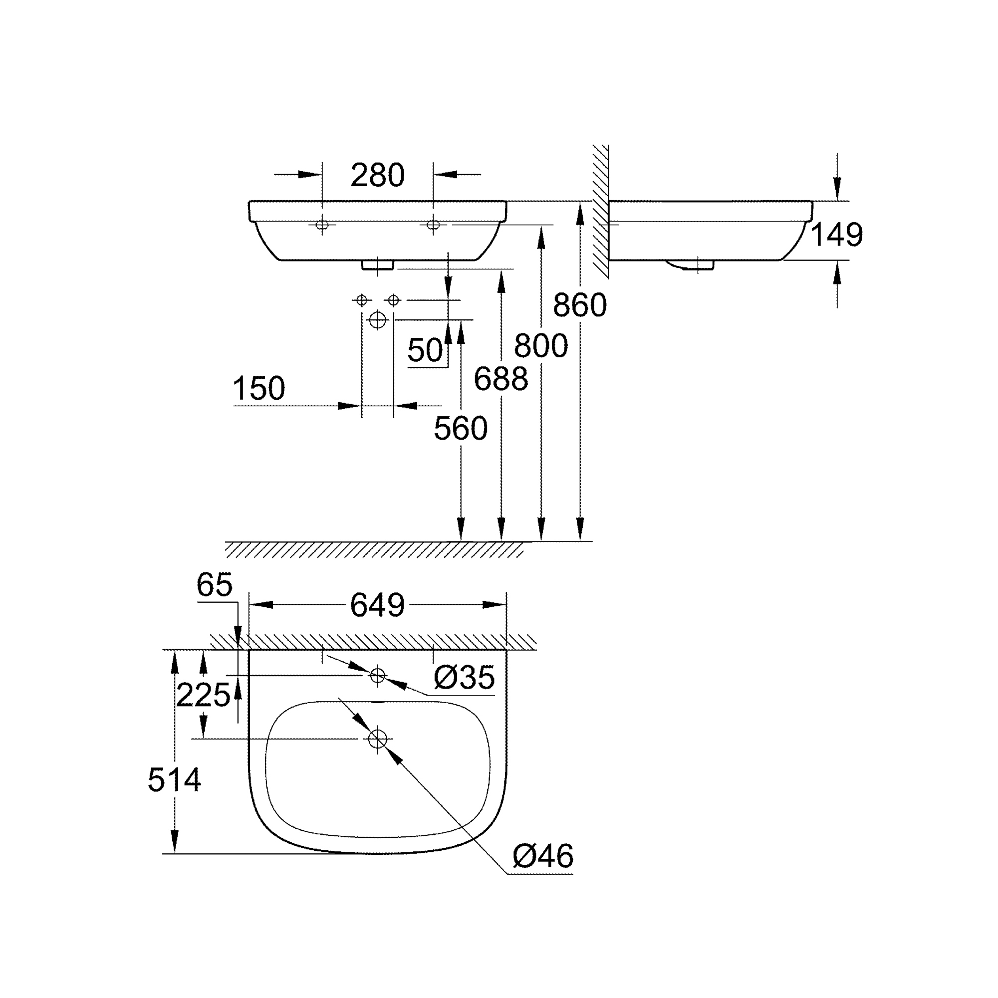 фото Раковина grohe euro ceramic 65 см, альпин-белый (39323000)