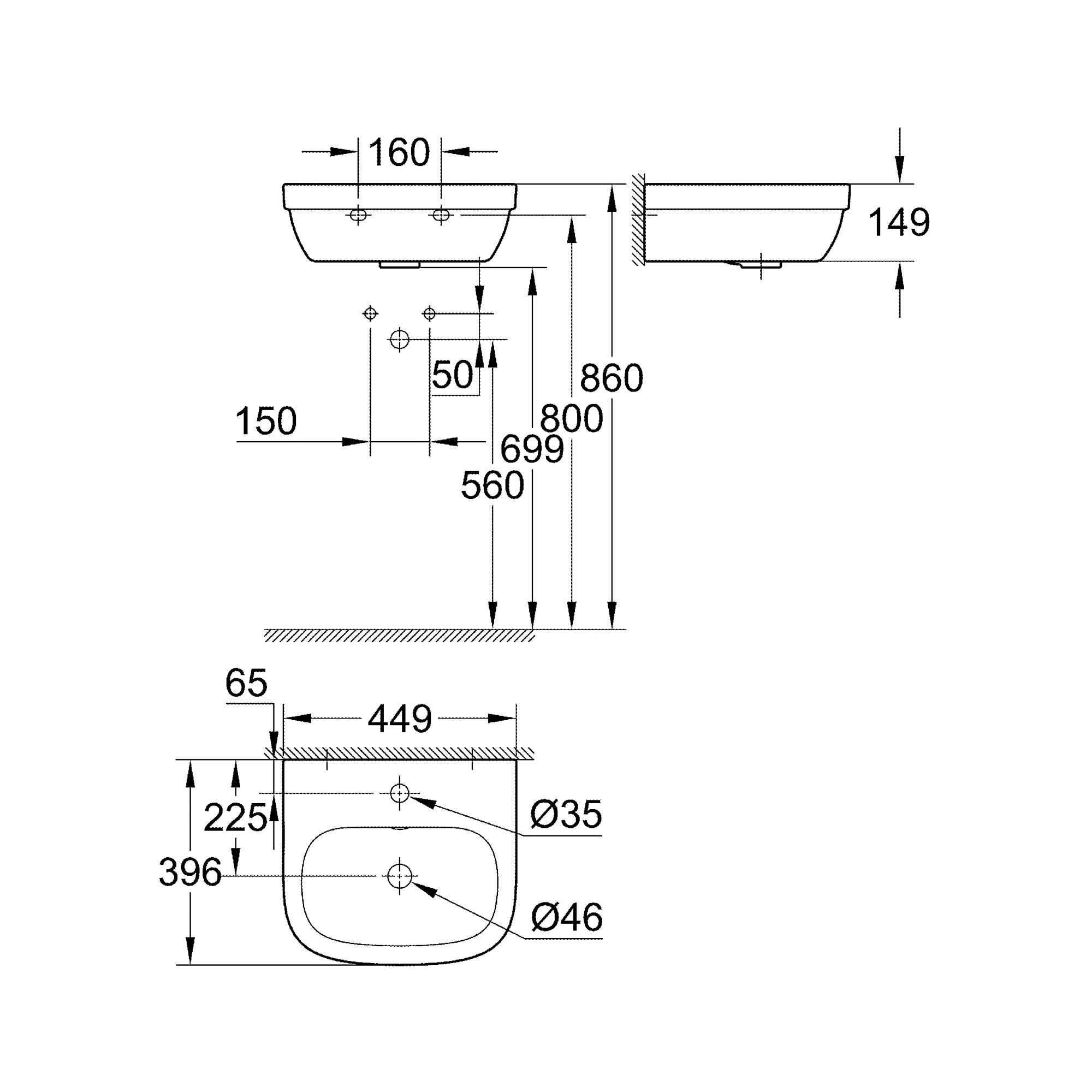 фото Мини-раковина grohe euro ceramic 45 см, альпин-белый (39324000)