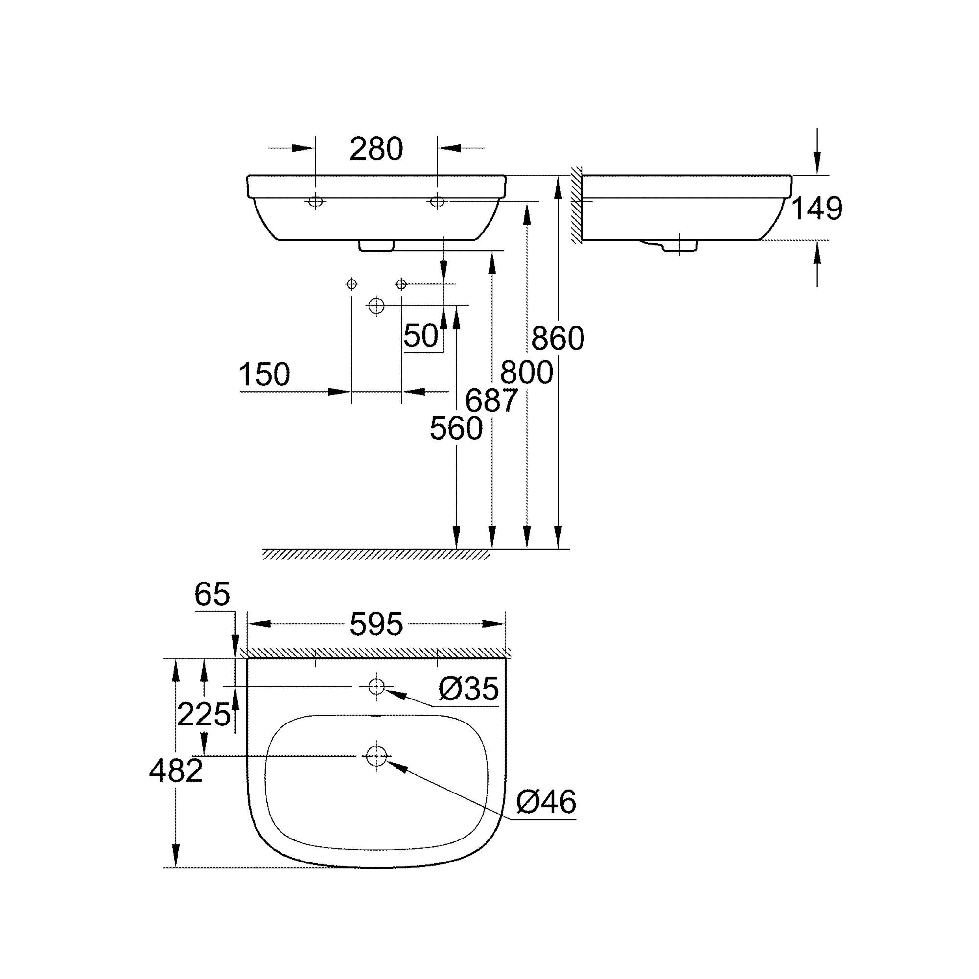 фото Раковина grohe euro ceramic 60 см, альпин-белый (39335000)