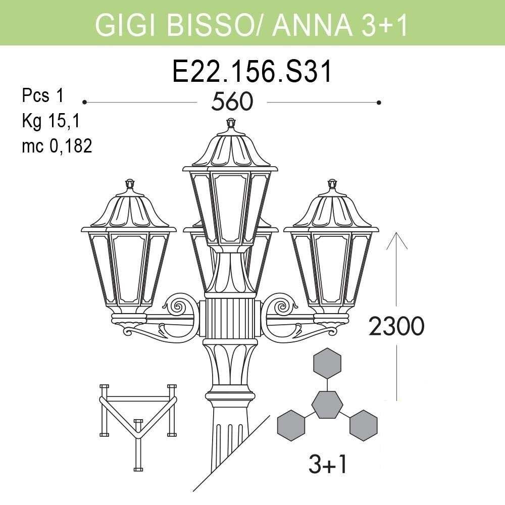 фото Садово-парковый фонарь fumagalli gigi bisso/anna 3+1 e22.156.s31.vxf1r