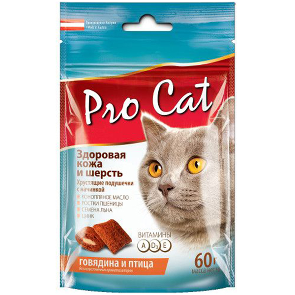 Лакомство PRO CAT Здоровая кожа и шерсть 60г