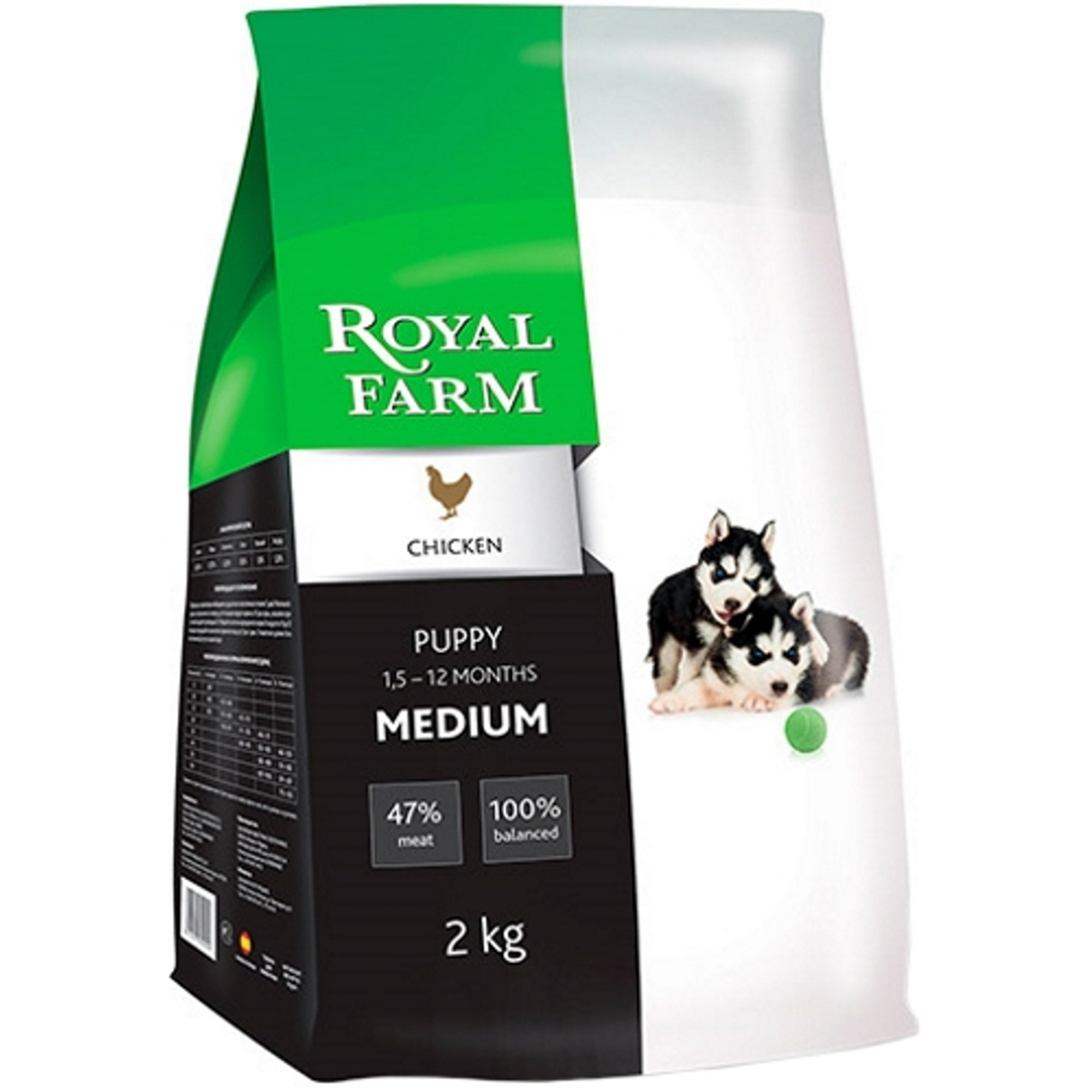 Корм для щенков Royal Farm Puppy для средних пород, с курицей, 12 кг, размер для средних пород VLM25PU12 - фото 1