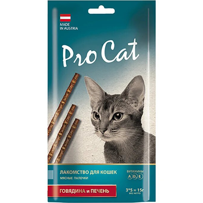 фото Лакомство для кошек pro cat с говядиной и печенью 15 г