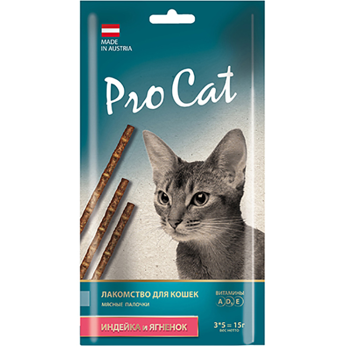 фото Лакомство для кошек pro cat с индейкой и ягненком 15 г