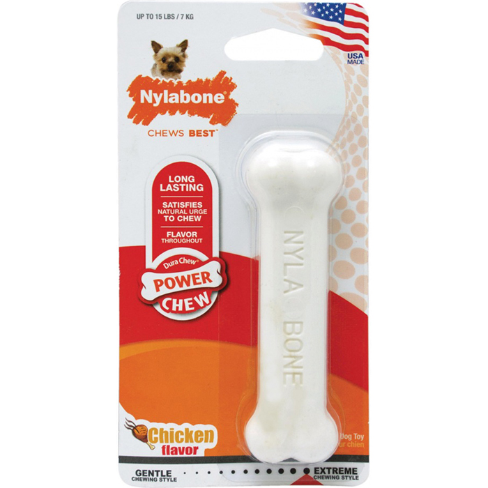 

Игрушка для собак NYLABONE Косточка экстра жесткая с ароматом курицы М, Белый