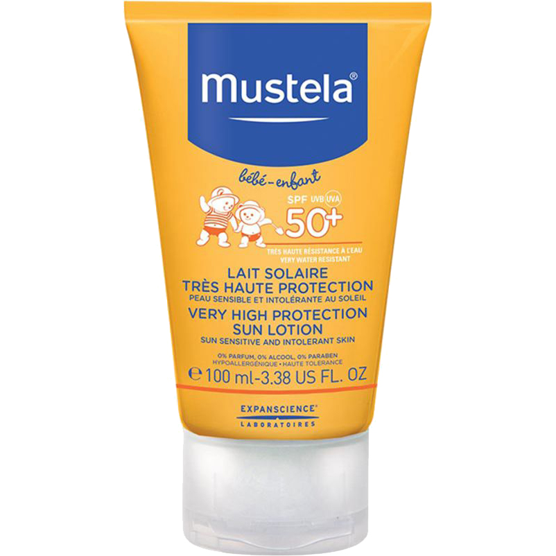 фото Детское солнцезащитное молочко mustela с высокой степенью защиты spf 50+ 100 мл