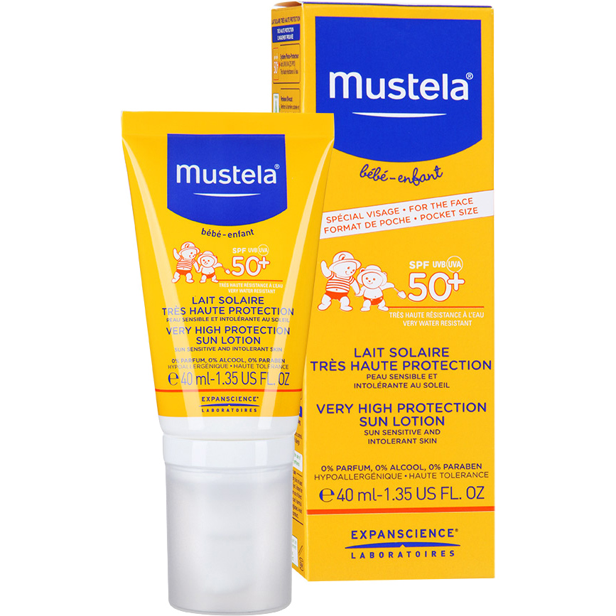 

Солнцезащитное молочко Mustela с очень высокой степенью защиты SPF 50+ 40 мл