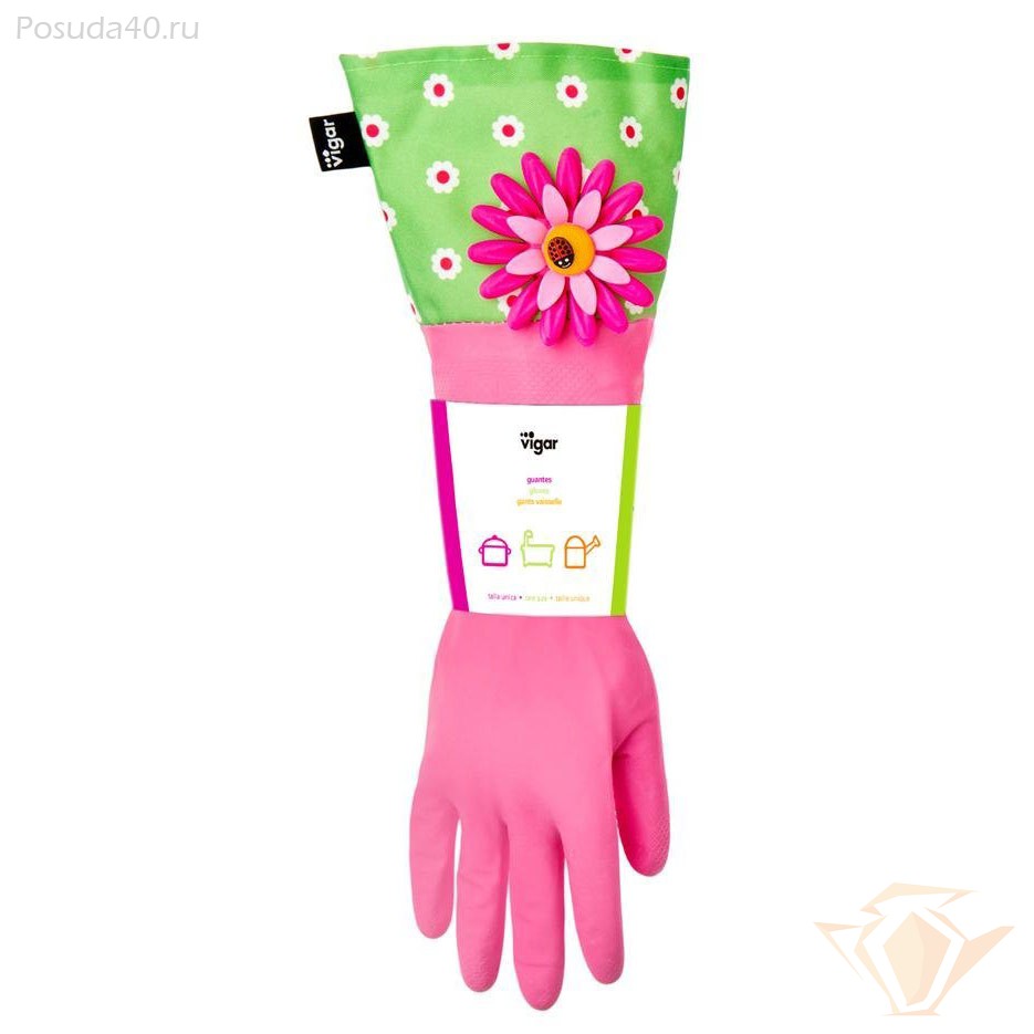 Перчатки хозяйственные Vigar Flower Power 18х40 см, цвет розовый, размер M - фото 2