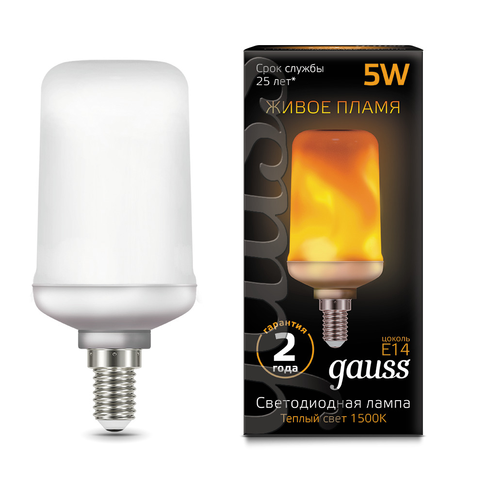 фото Лампа gauss led t65 flame 5w e14 20-80lm 1500k 1/10/100