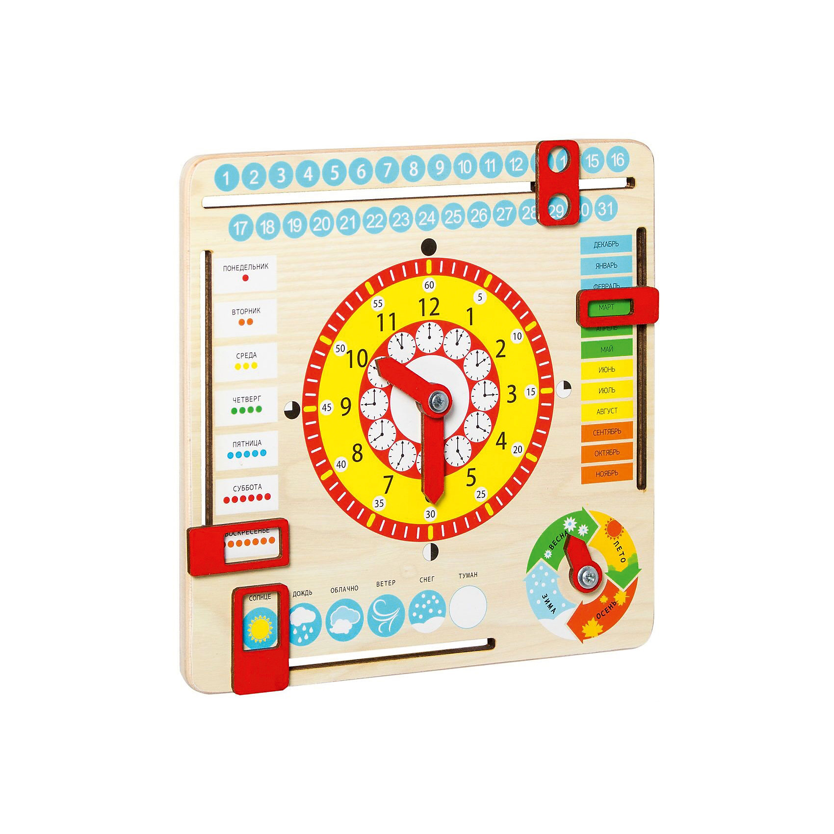Развивающая игрушка Master Wood Часы и календарь 25х25 см