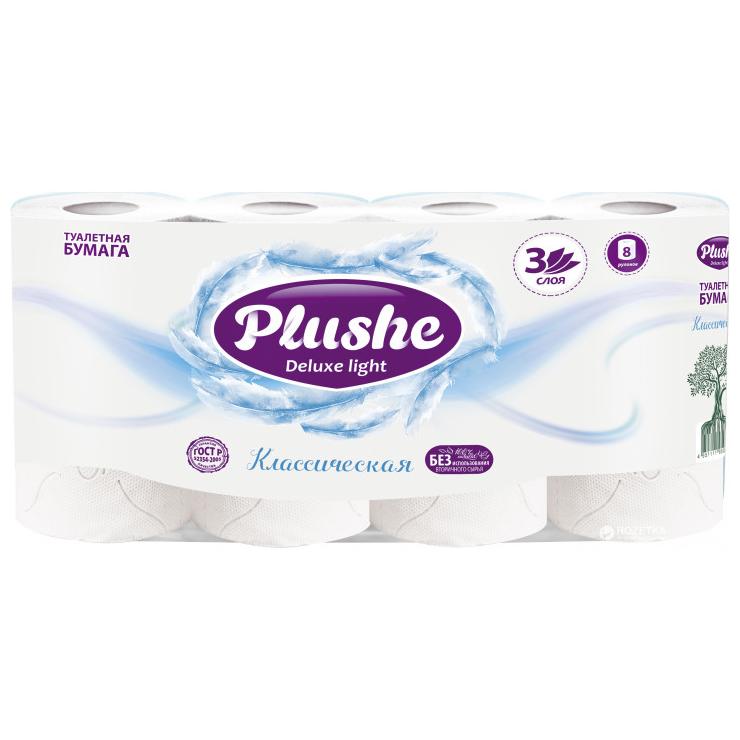 Туалетная бумага Plushe Deluxe Light Classic 8 рулона, цвет белый - фото 1