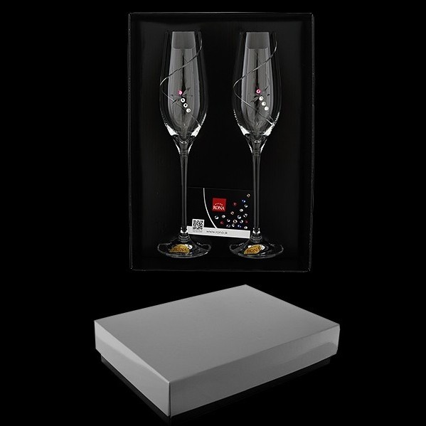 Набор бокалов для шампанского Rona A.S. розовая стрекоза с кристаллами 2 шт 210 мл - фото 2