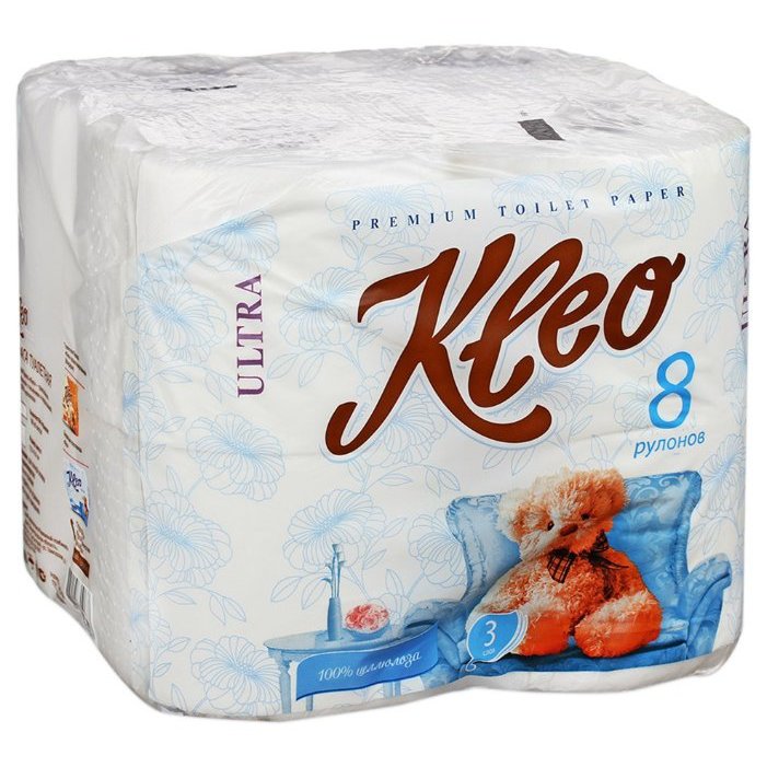 Туалетная бумага Мягкий знак Kleo Ultra 8 рулонов
