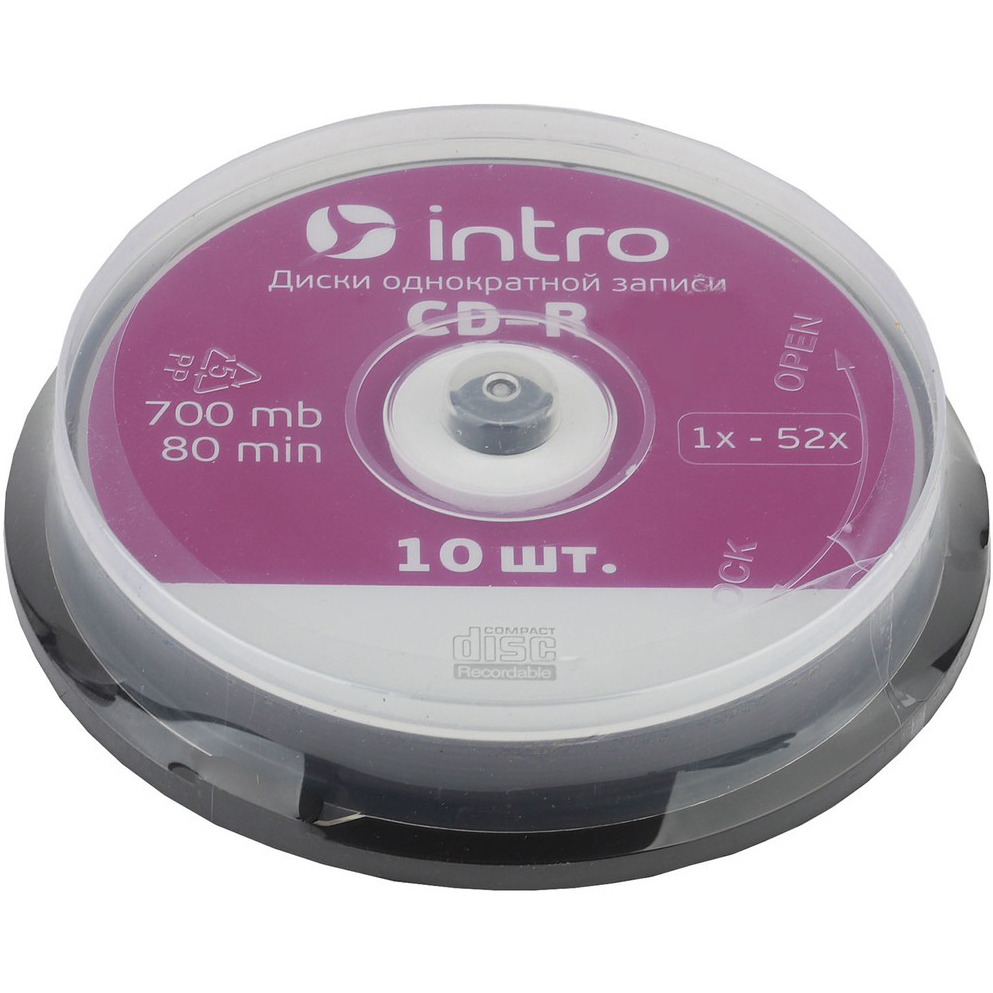 Диск INTRO CD-R 700Mb 52x Cakebox 10 шт, цвет белый - фото 1