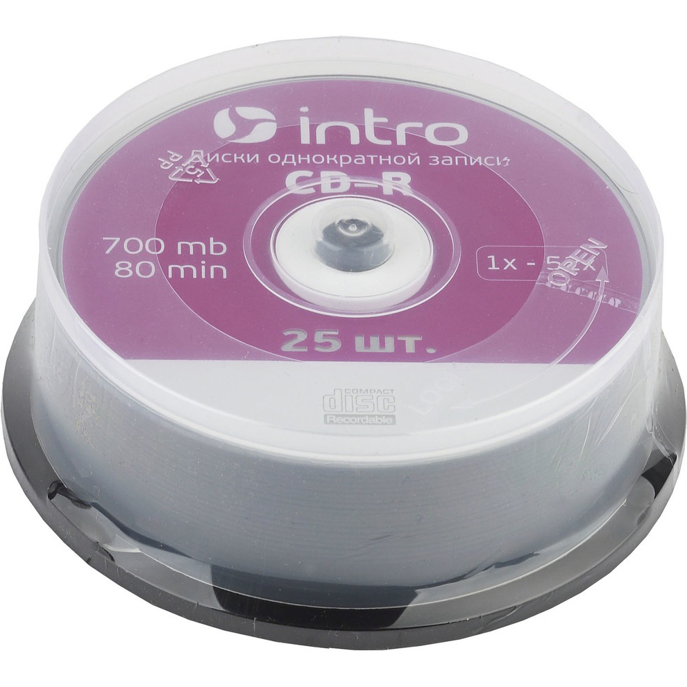 Диск INTRO CD-R 700Mb 52x Cakebox 25 шт, цвет белый - фото 1