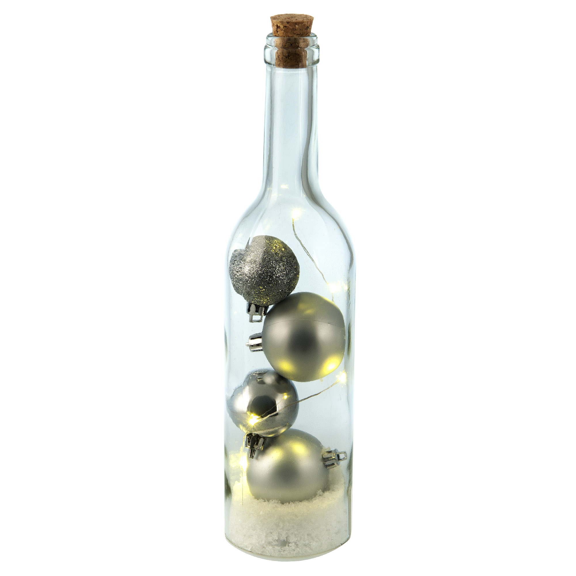 Бутылка Edelman декор с шариками led 30 см серебро