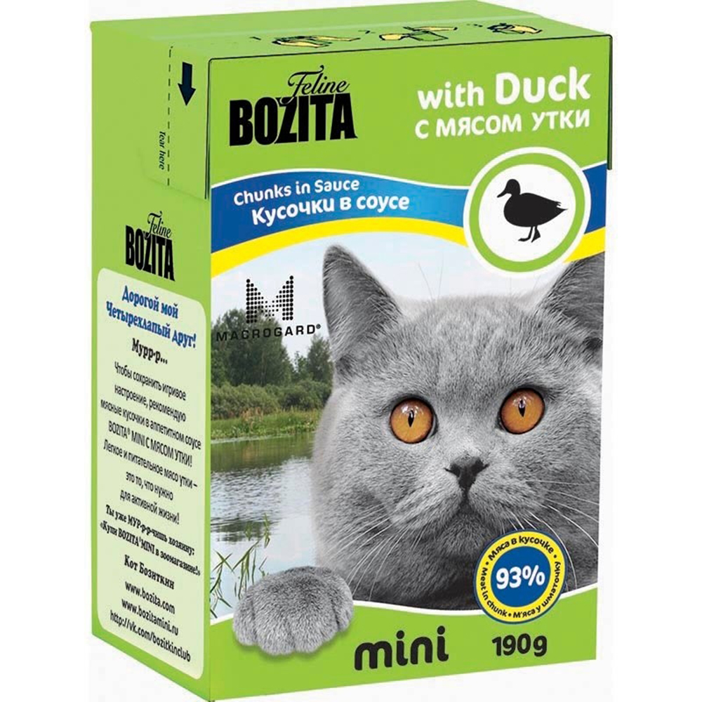 

Корм для кошек Bozita Mini кусочки в соусе с мясом утки 190г