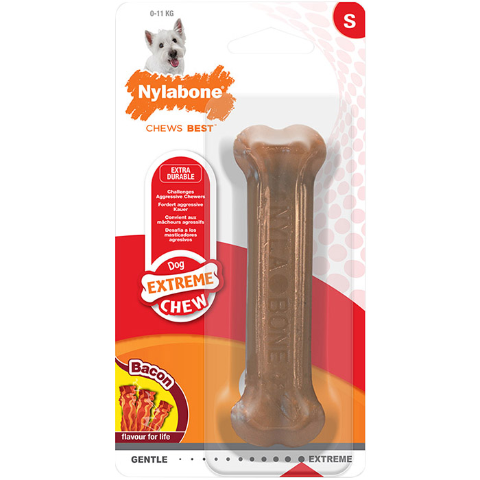 

Игрушка для собак NYLABONE Косточка экстра жесткая с ароматом бекона S, Коричневый