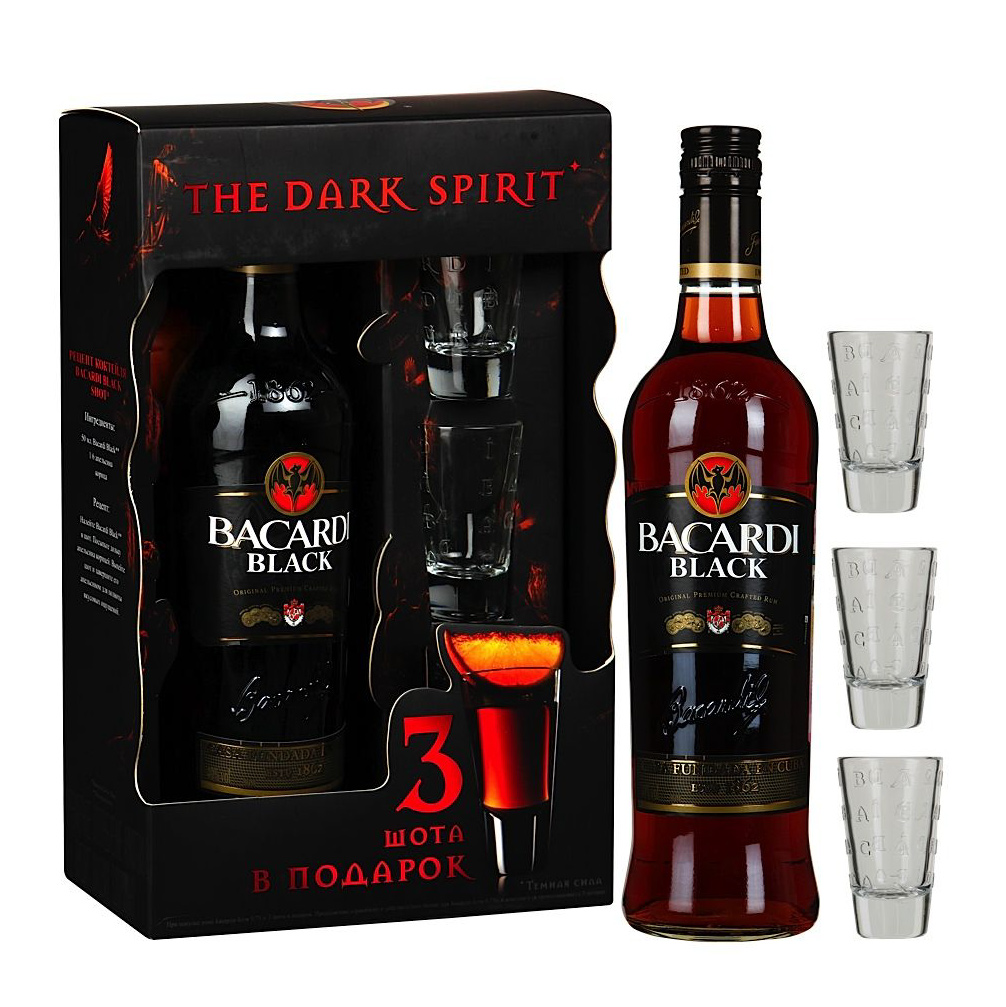 фото Ром bacardi carta black + 3 шота 0,7 л