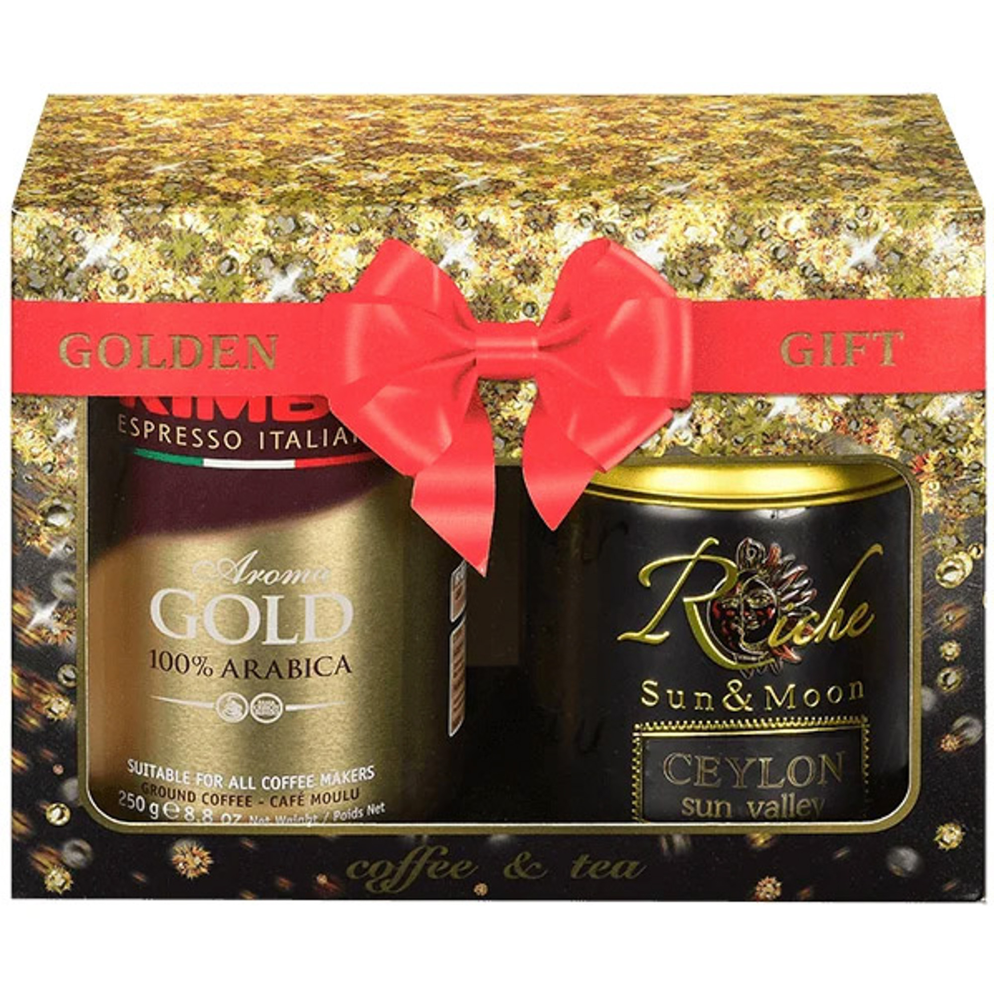 фото Набор подарочный kimbo golden gift: кофе молотый kimbo gold 250 г + чай riche natur "цейлон" 100 г