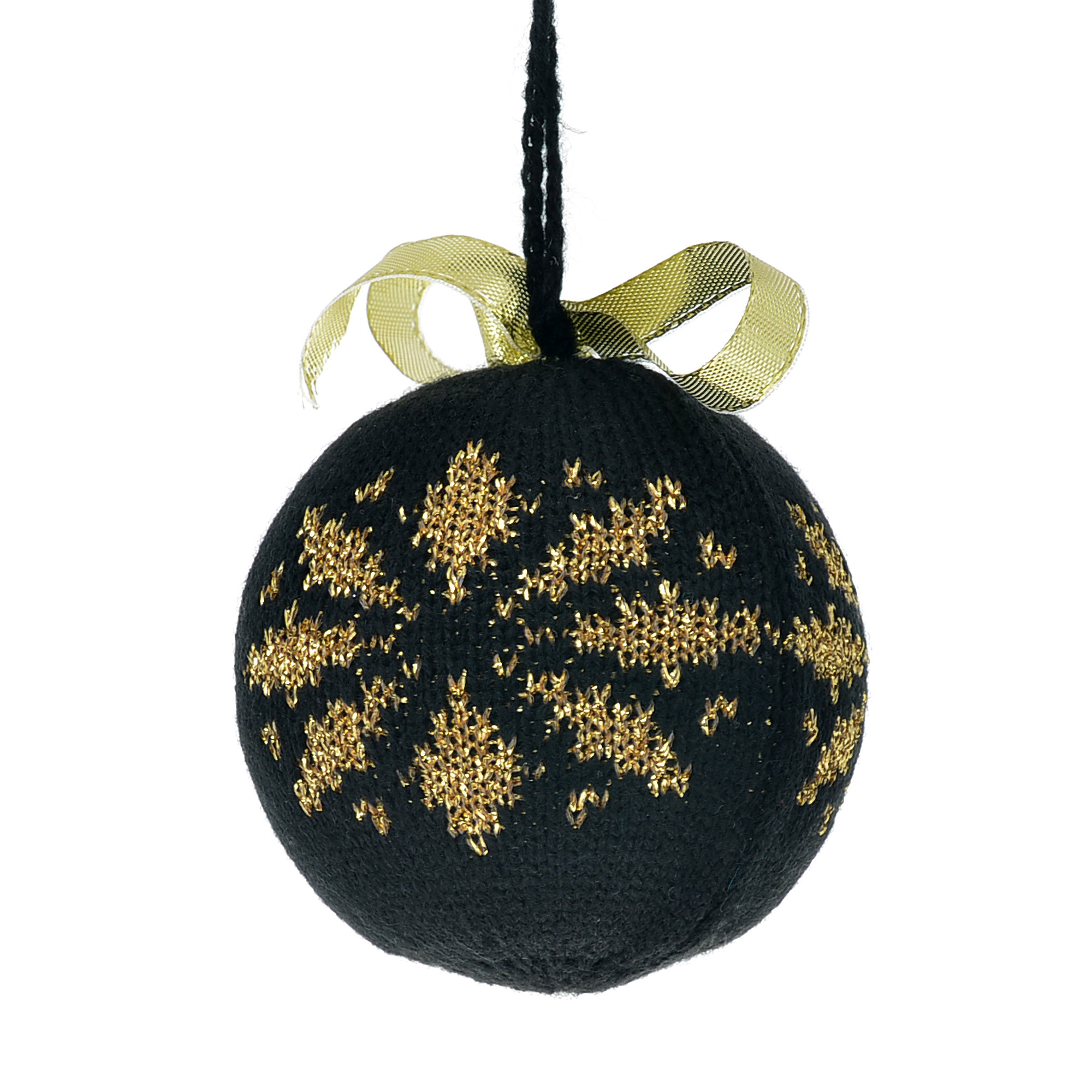 

Шар вязанный Тёплая ёлка черный/золотой 8 см