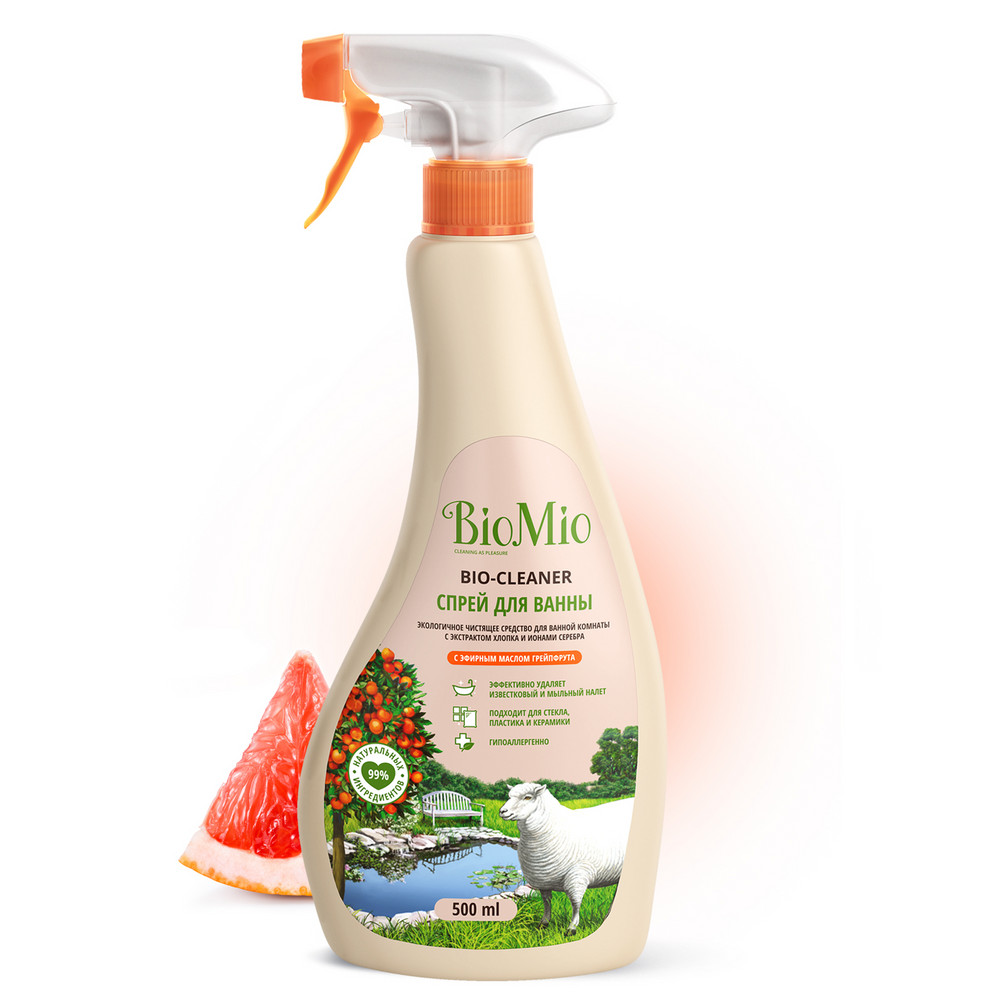 фото Чистящее эко средство для ванной комнаты biomio bio-bathroom cleaner с эфирным маслом грейпфрута, 500 мл