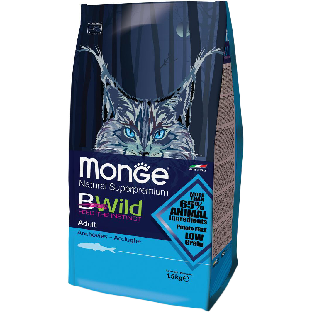 фото Корм для кошек monge bwild cat anchovies с анчоусами 1,5 кг