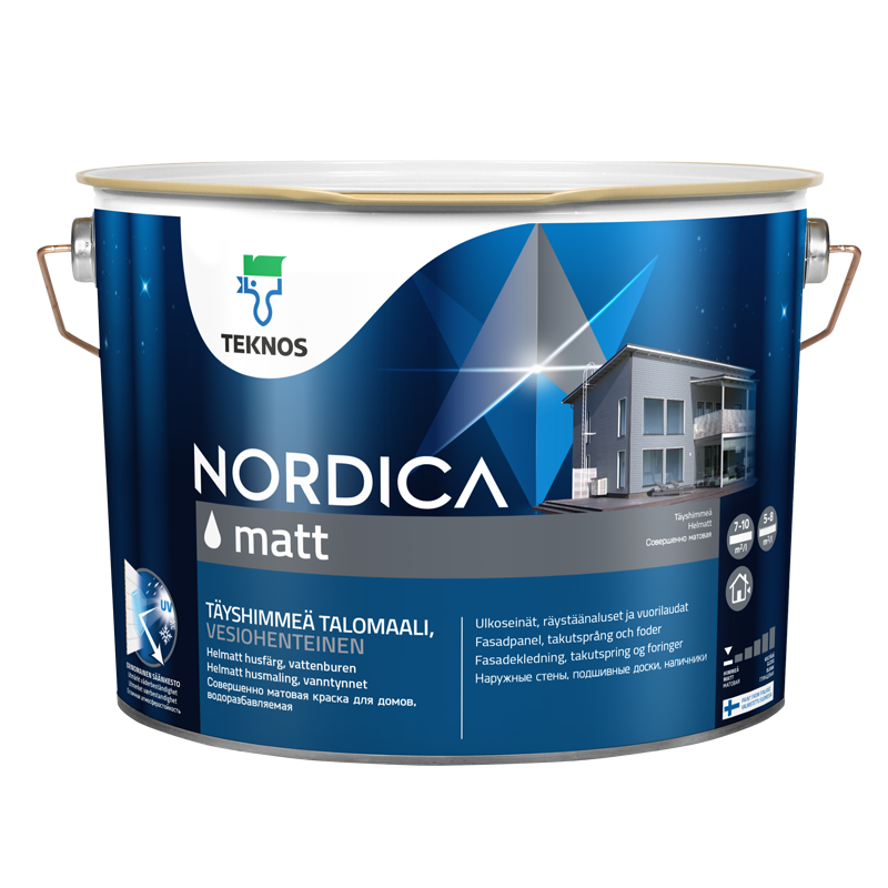 фото Краска teknos матовая бесцветная nordica matt рм3 10/9 л