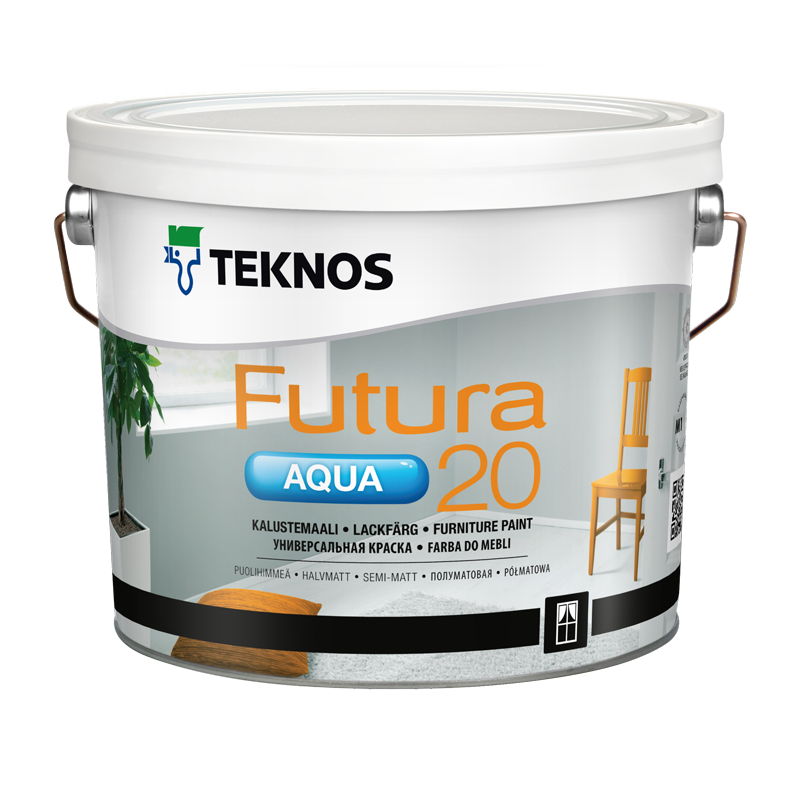 фото Краска teknos полуматовая белая futura aqua 20 рм1 3/2,7 л