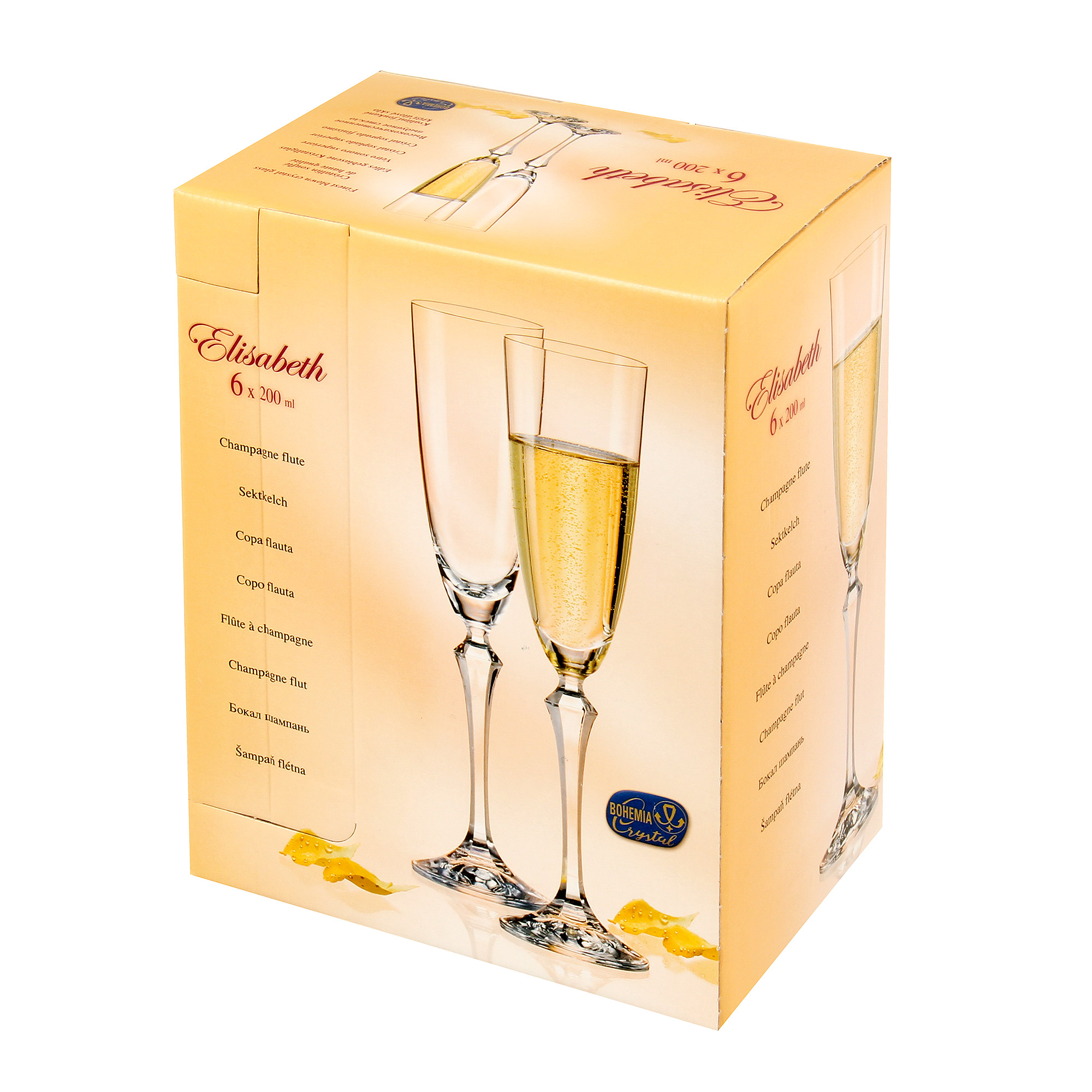 Набор рюмок для шампанского Bohemia crystall Elisabeth 200мл 6шт - фото 2