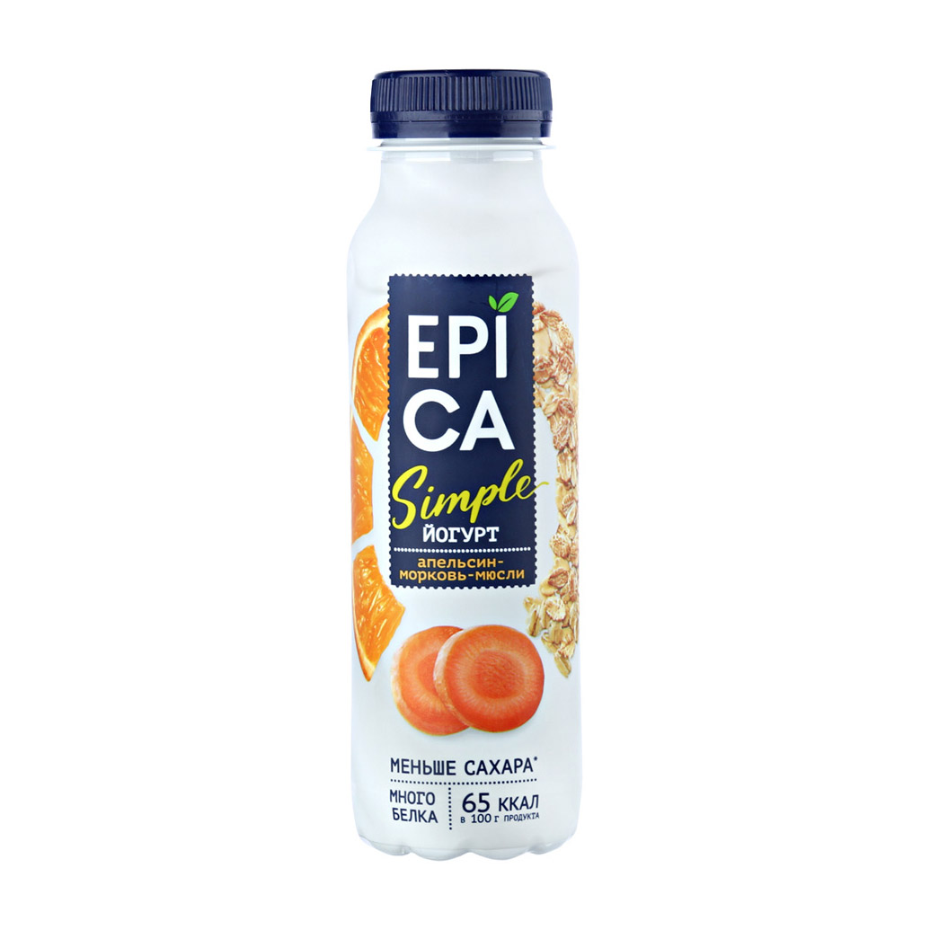 Йогурт Epica Simple апельсин, морковь, мюсли 1,2% 290 г - фото 1