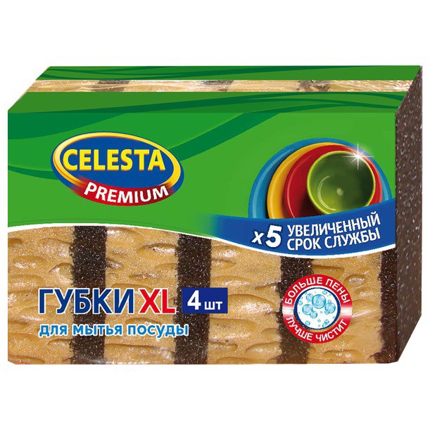 фото Губка для посуды celesta premium xl 4 шт