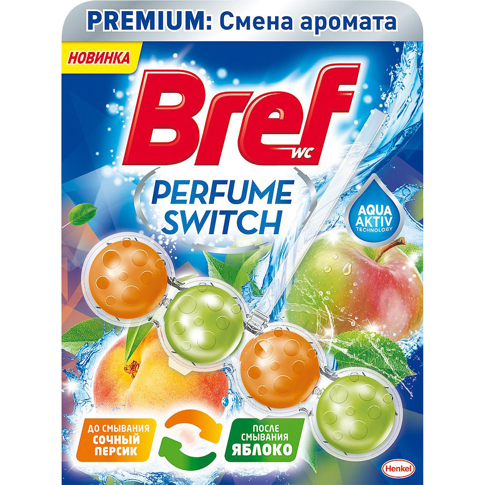 Сменный туалетный блок Bref Perfume Switch персик - яблоко 50 г, размер 3,8x12,7x17 см - фото 1