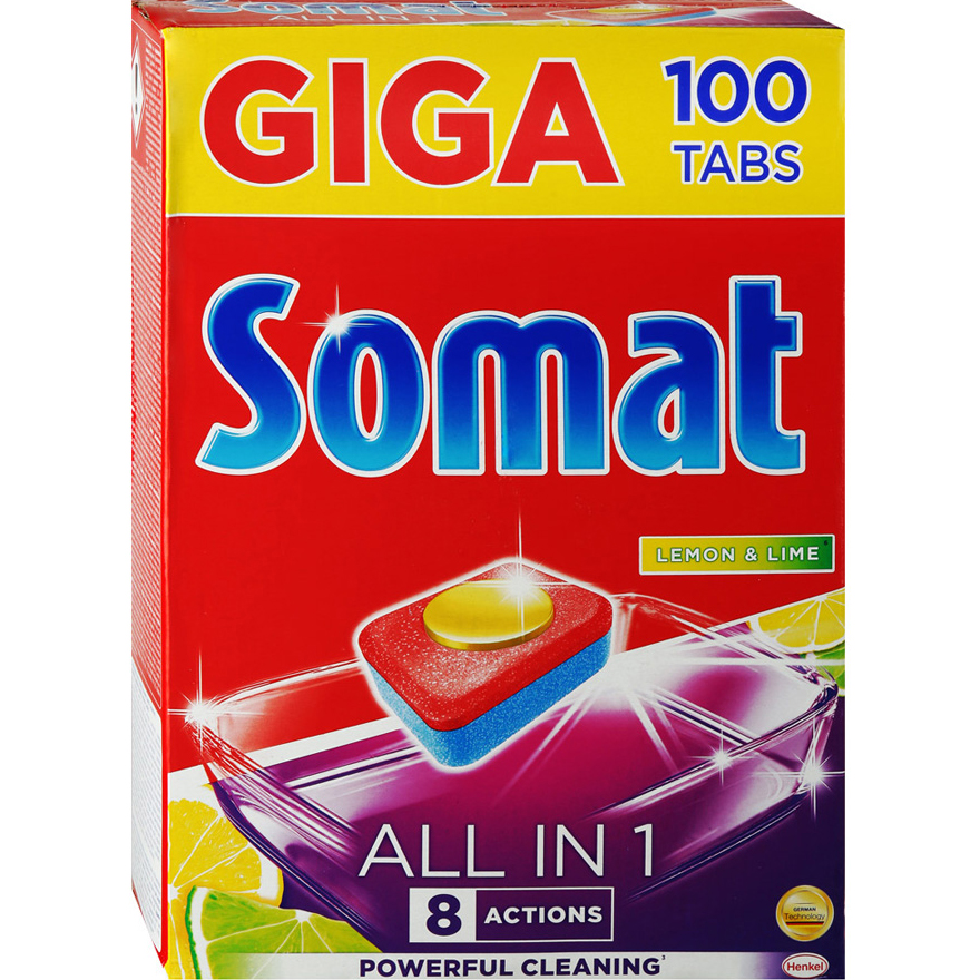 

Таблетки Somat All in One Лимон&Лайм Для посудомоечных машин 100 шт