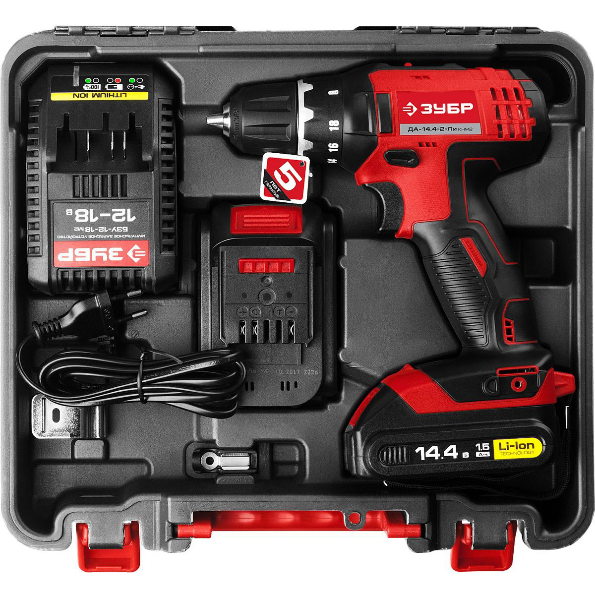 Дрель-шуруповерт ЗУБР ДА-144-2-Ли КНМ2