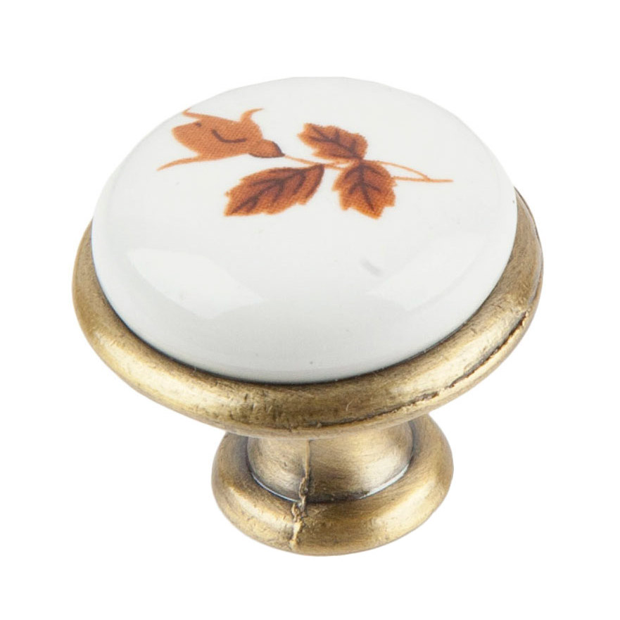 Ручка-кнопка с фарфором Феникс-строй 3х3х2,5 см античная бронза орнамент клен