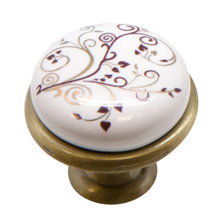 Ручка-кнопка с фарфором Феникс-строй 3х3х2,5 см античная бронза