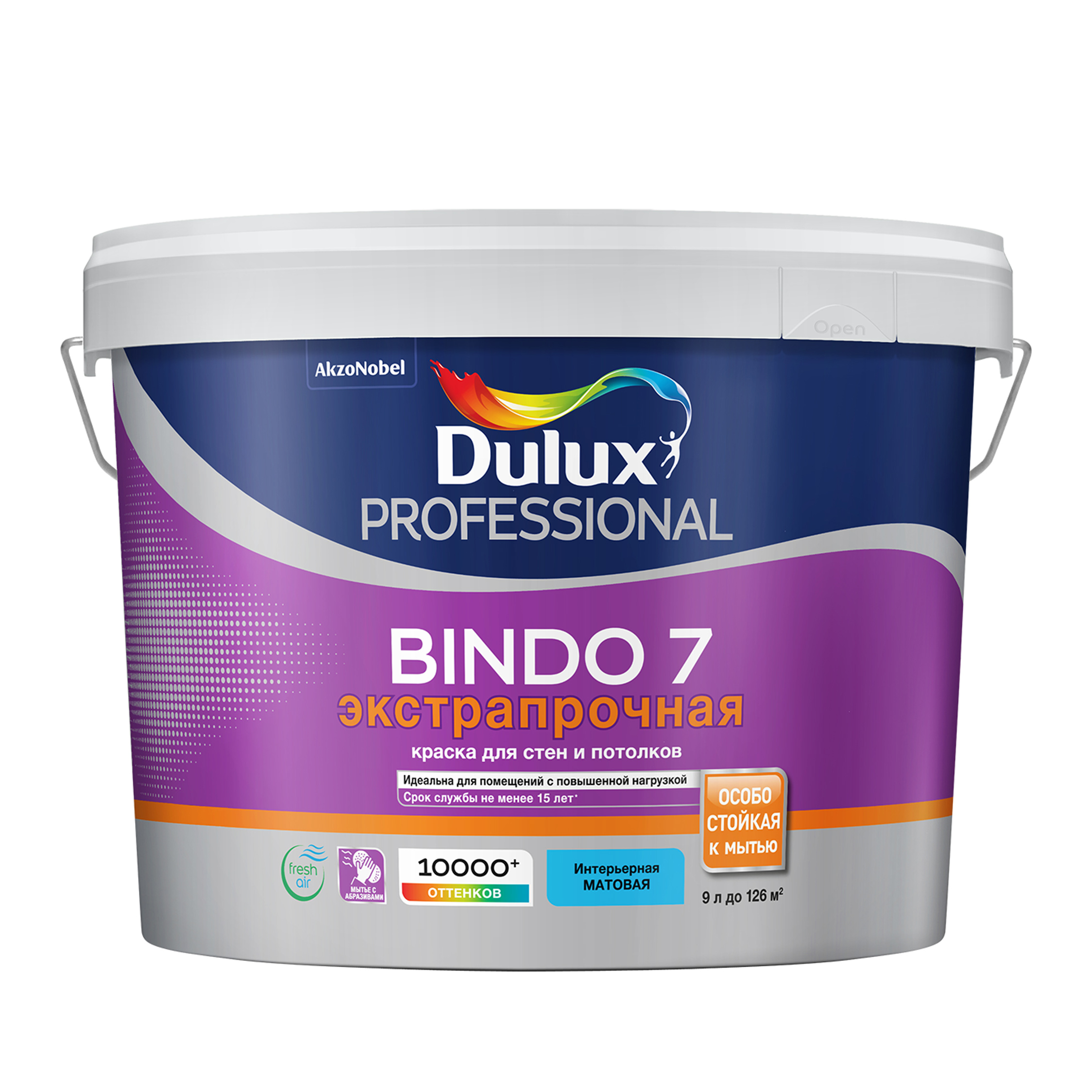 фото Краска для стен и потолков латексная экстрапрочная dulux professional bindo 7 матовая база bw 9 л.