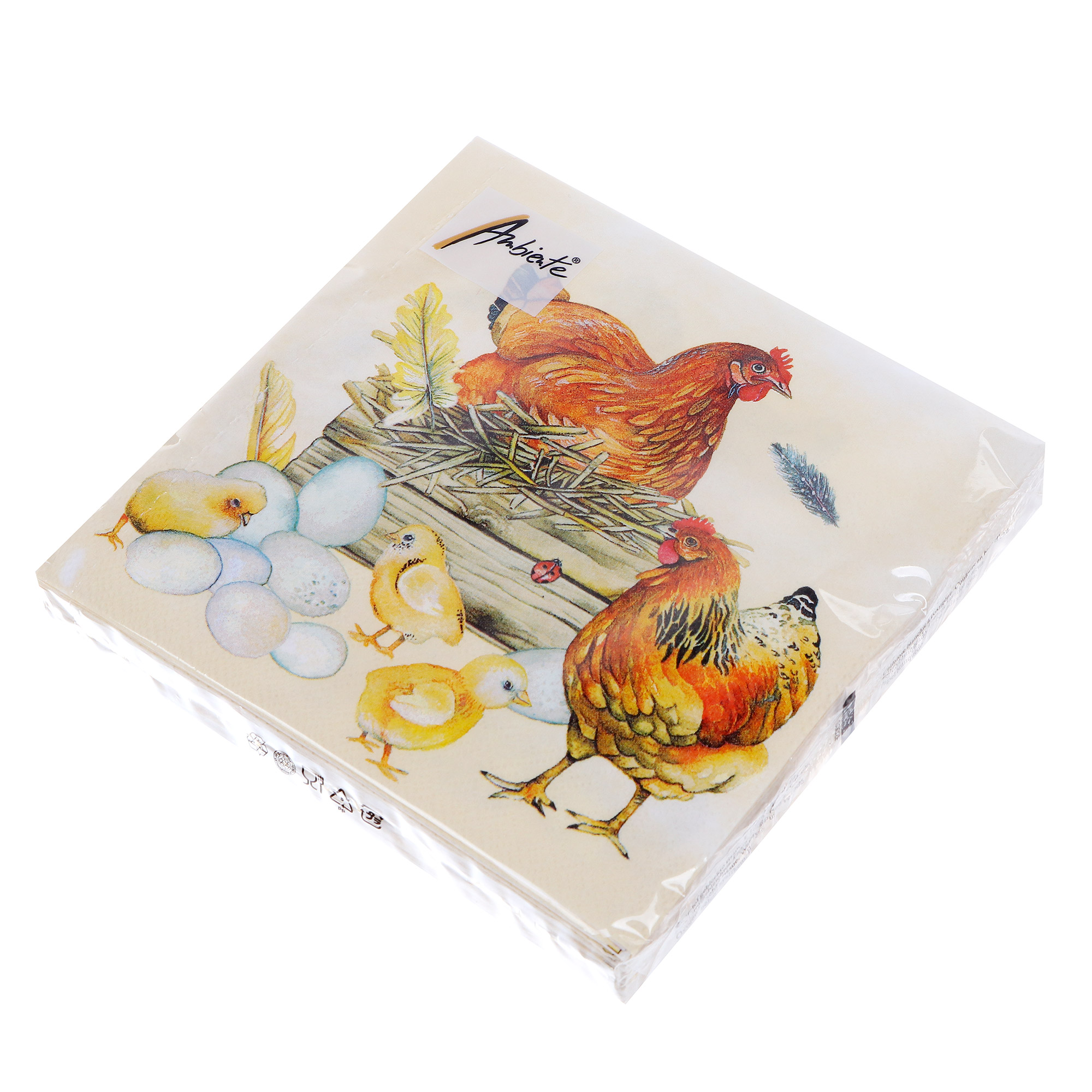 

Салфетки бумажные 3-слойные 33х33см Ambiente курица-наседка