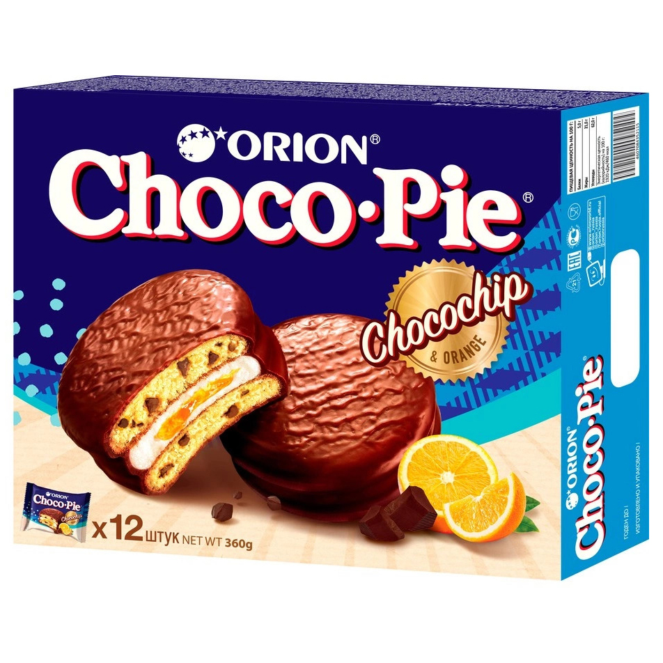 Пирожное Choco Pie Chocochip c апельсиновым джемом и шоколадной крошкой 180 г