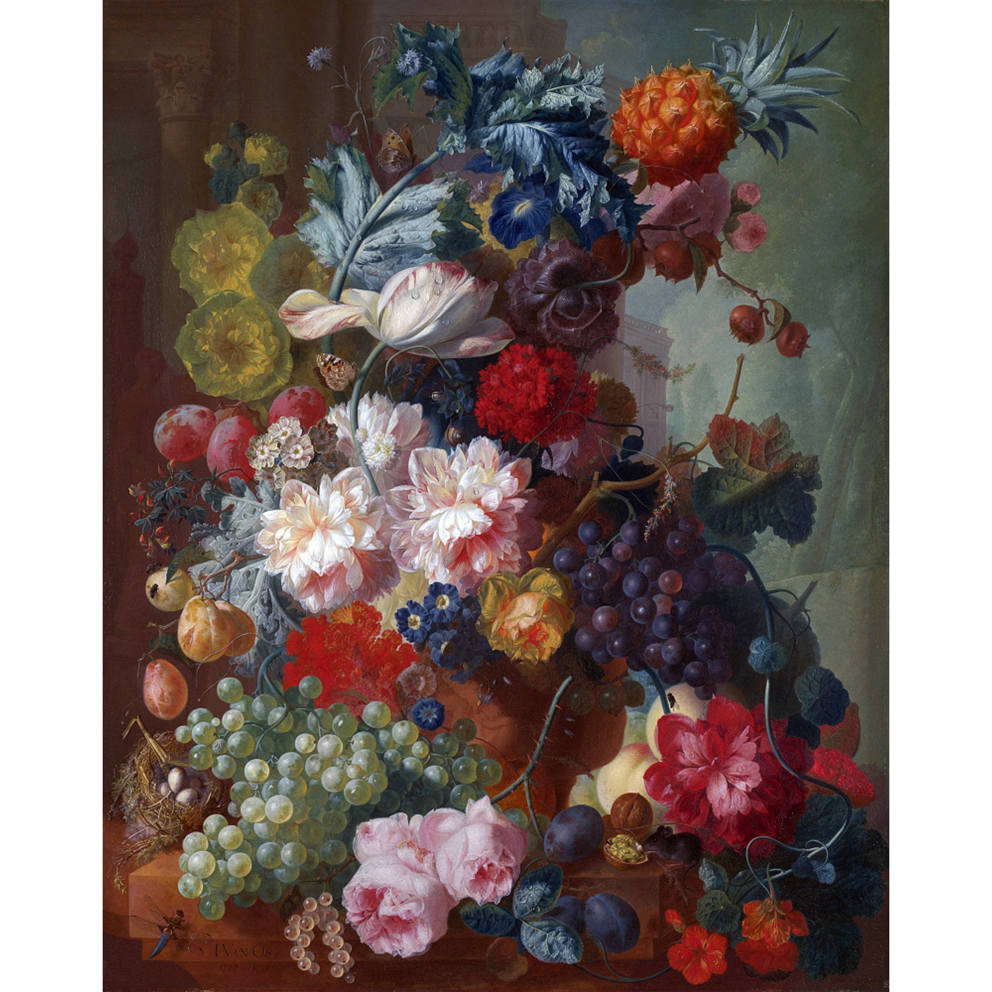 Картина Фрукты и цветы в терракотовой вазе 32х40 см