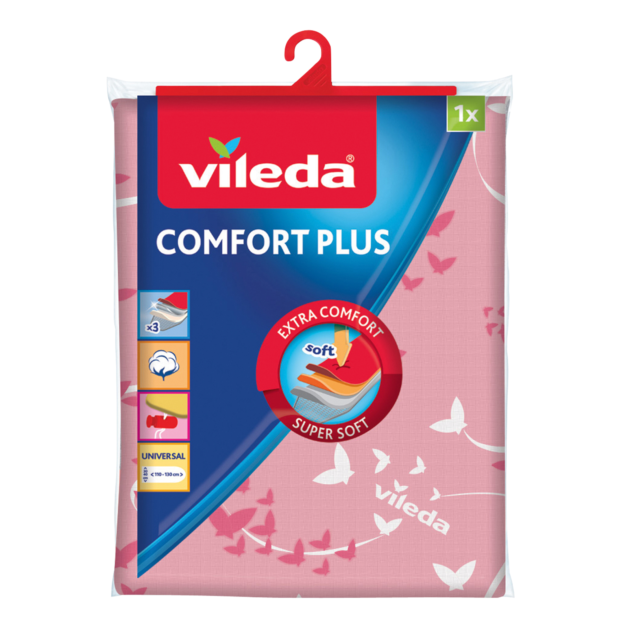 фото Чехол для гладильной доски vileda comfort plus 130х45 см (цвет розовый)