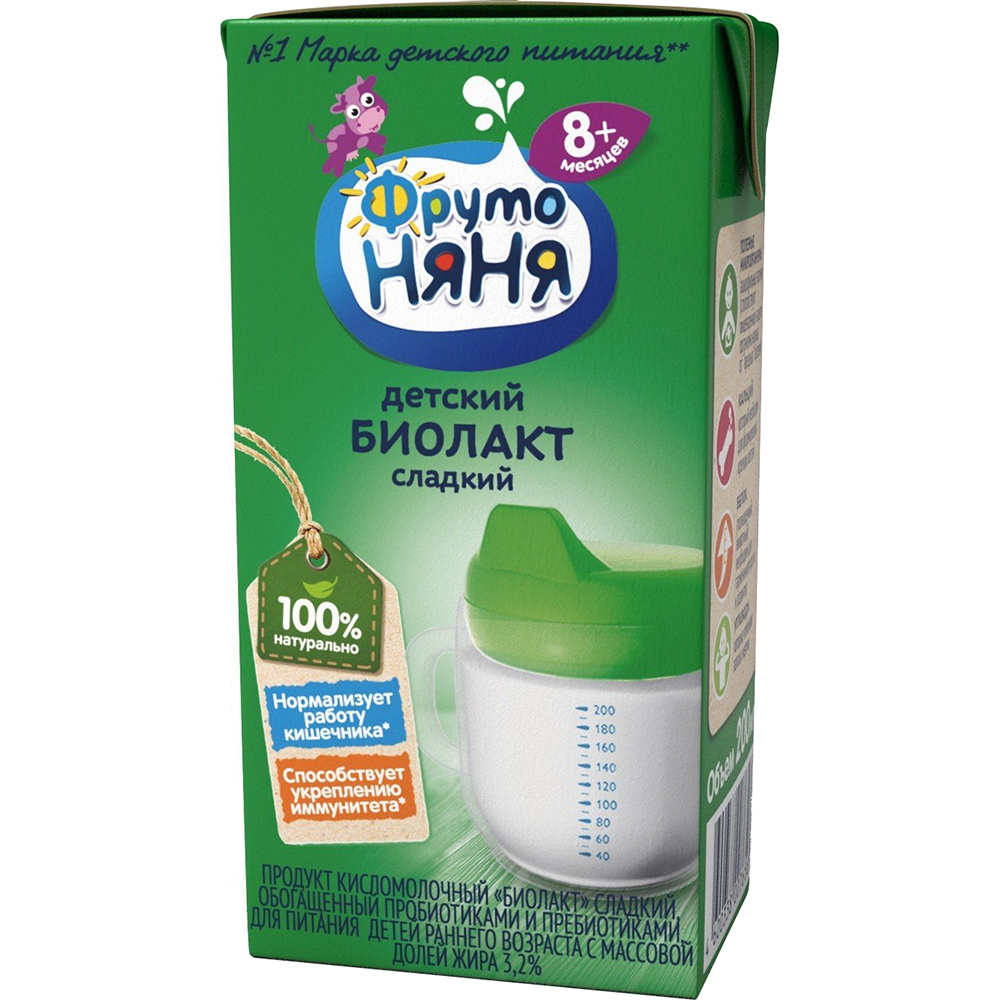 

Биолакт ФрутоНяня Сладкий с 8 месяцев 3,2% 200 мл